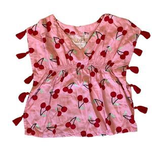 Cat & Jack Girls Swimsuit Cover-up 18M Cherry Print Tassels Pink and Red